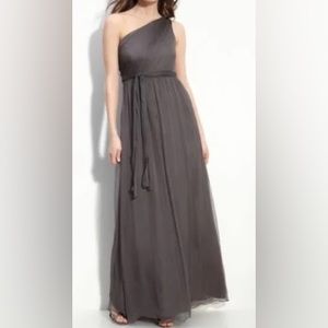 Amsale crinkle chiffon charcoal gray dress Size 10